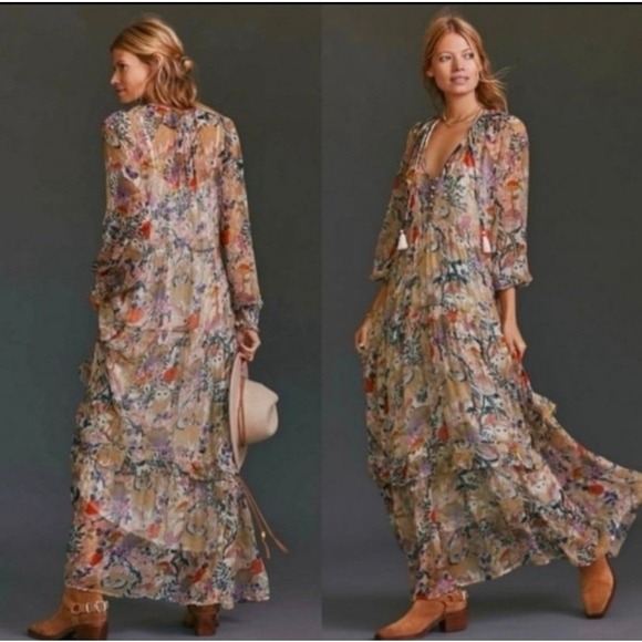 Anthropologie Dresses & Skirts - Anthropologie Whimsical The Marais Printed Tiered Chiffon Maxi Dress S
